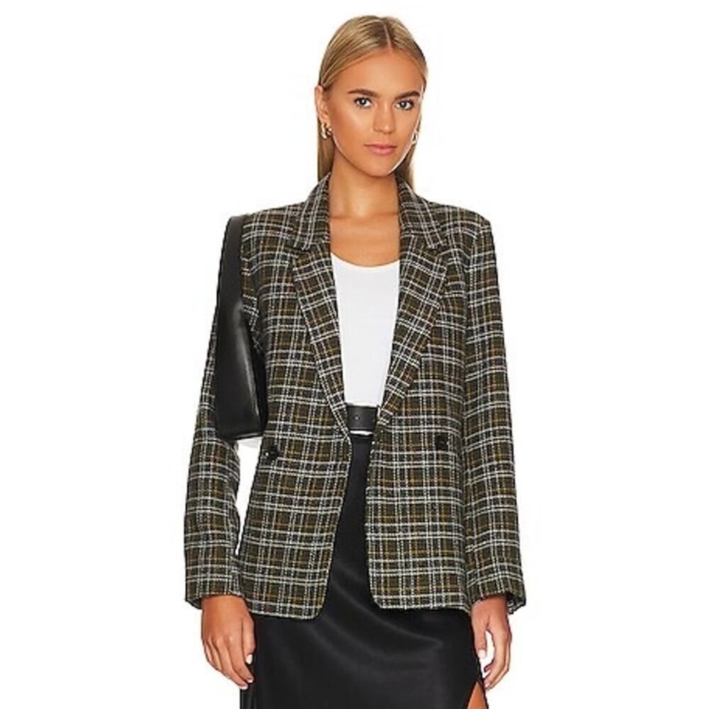 Anine Bing Madeleine Blazer in Green Plaid XS